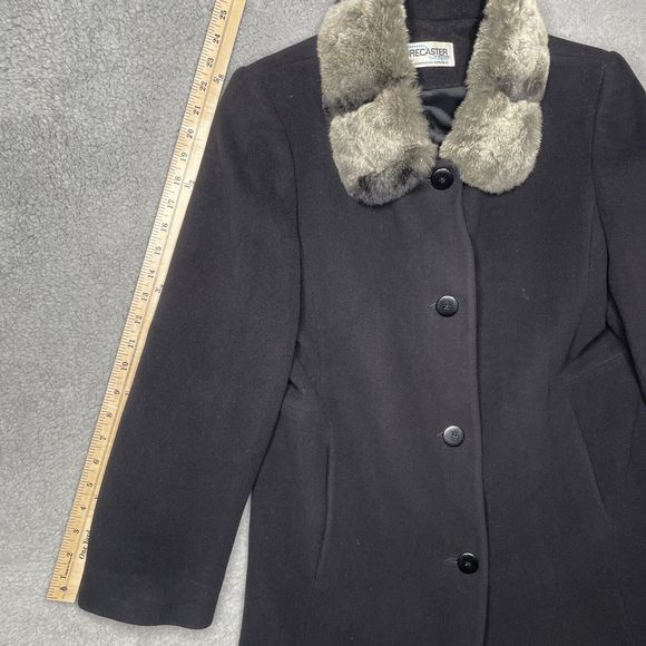Wool Coat Womens 8 Black Lambswool Blend Fur Collar Forecaster of Boston Topcoat - Picture 13 of 15